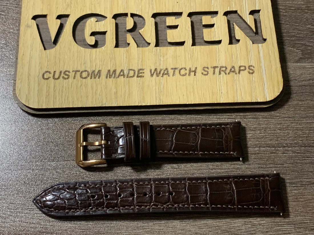 Brown crocodile watch strap for Tissot Chemin des Tourelles, rose-gold buckle