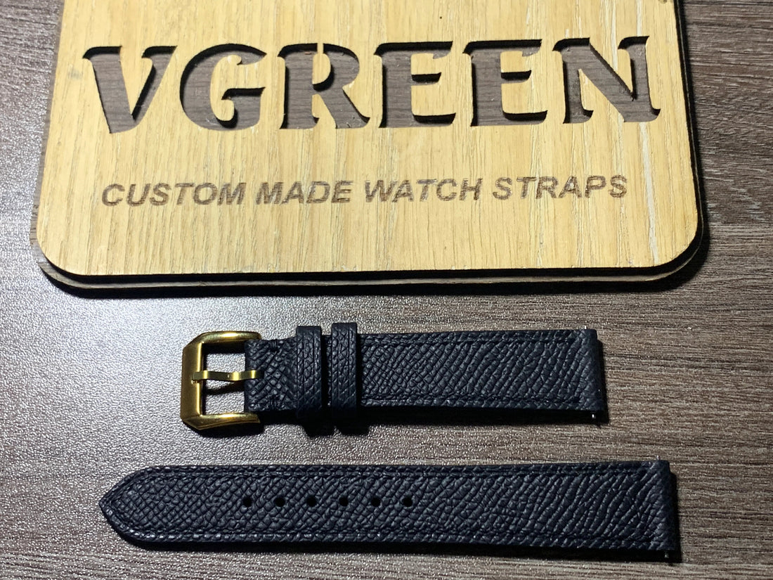 Black Epsom watch strap for Timex Lexington 1976, slim flat profile