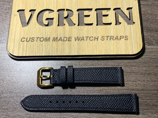 Black Epsom watch strap for Timex Lexington 1976, slim flat profile