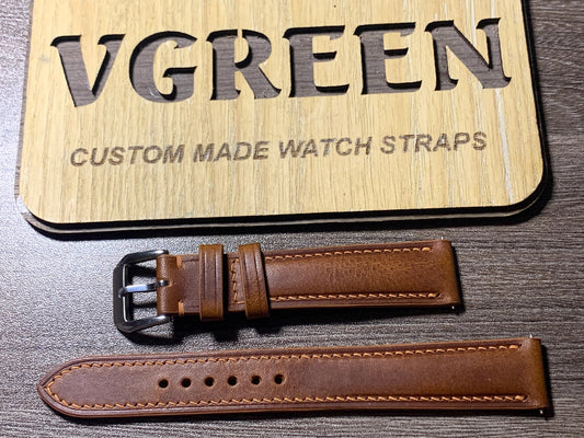 Cognac Badalassi Wax watch strap for a vintage Universal Geneve dress watch