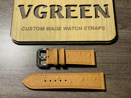 Brown ostrich watch strap for Hamilton Jazzmaster Traveler GMT, short 65/105mm