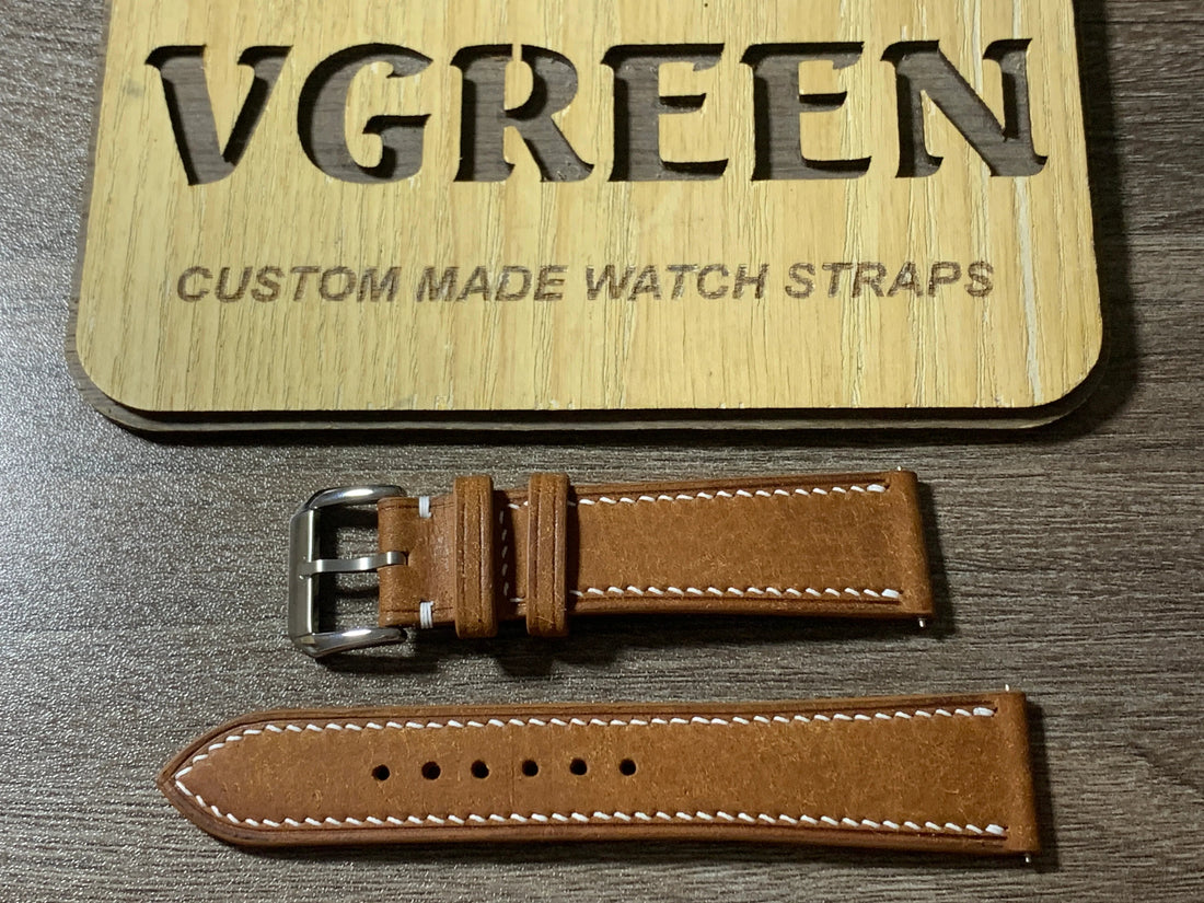 Whisky Maya leather watch strap for Longines Conquest, white side stitch