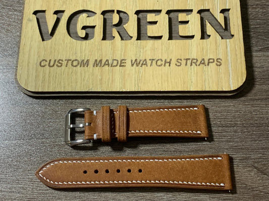 Whisky Maya leather watch strap for Longines Conquest, white side stitch