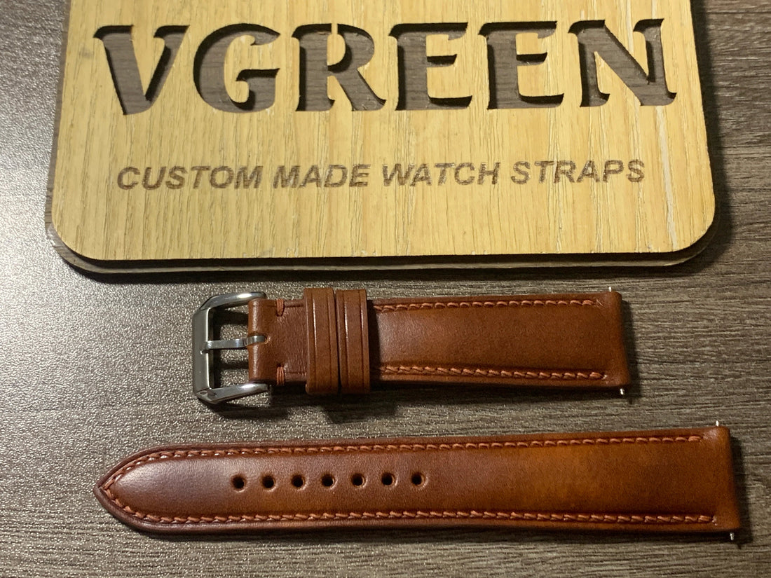 Chestnut Buttero leather watch strap for Mido Ocean Star Tribute