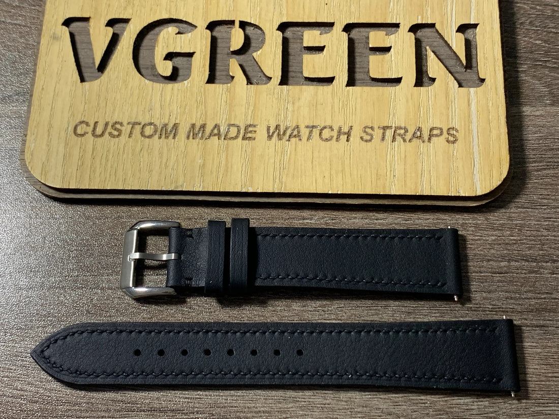 Black Swift leather watch strap for Mühle-Glashütte Edition 1994, straight end