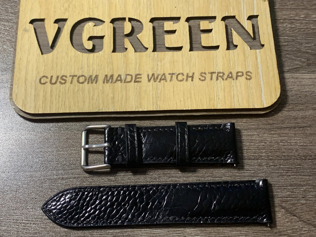Black ostrich leg watch strap for Graham Oxford, quick release spring bars