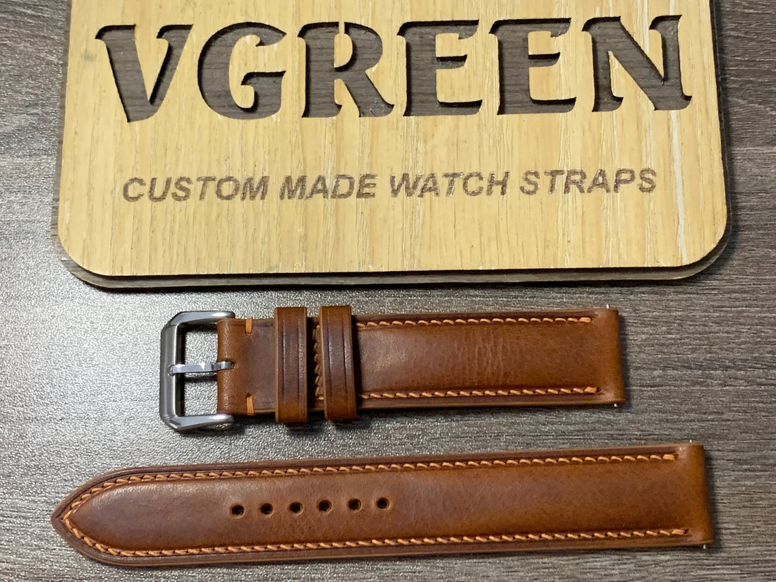 Cognac Badalassi Wax leather watch strap for Hamilton Valiant, quick-release