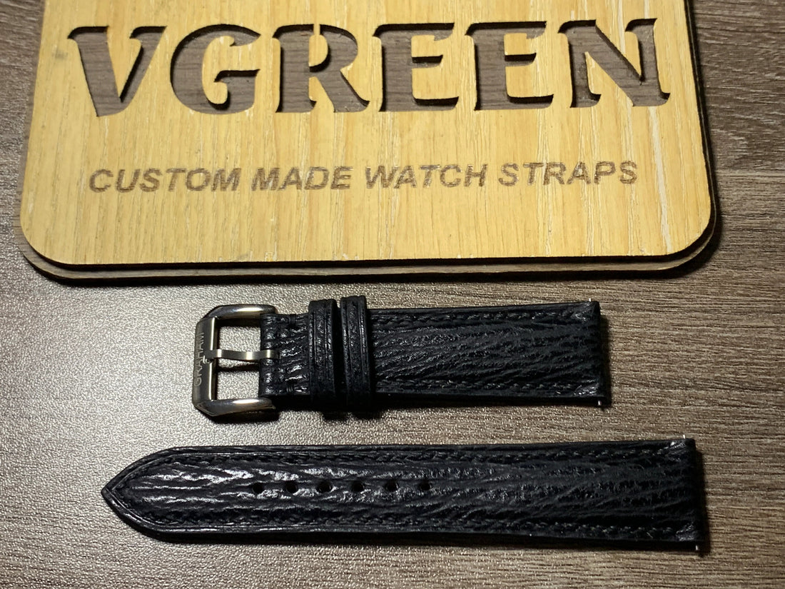Black shark skin watch strap for Graham Silverstone GMT, quick-release, tapered