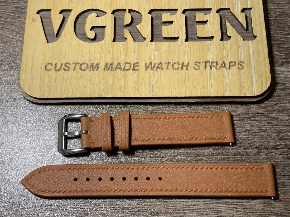 Brown Swift leather watch strap for Seagull 1963 chronograph, smooth calf