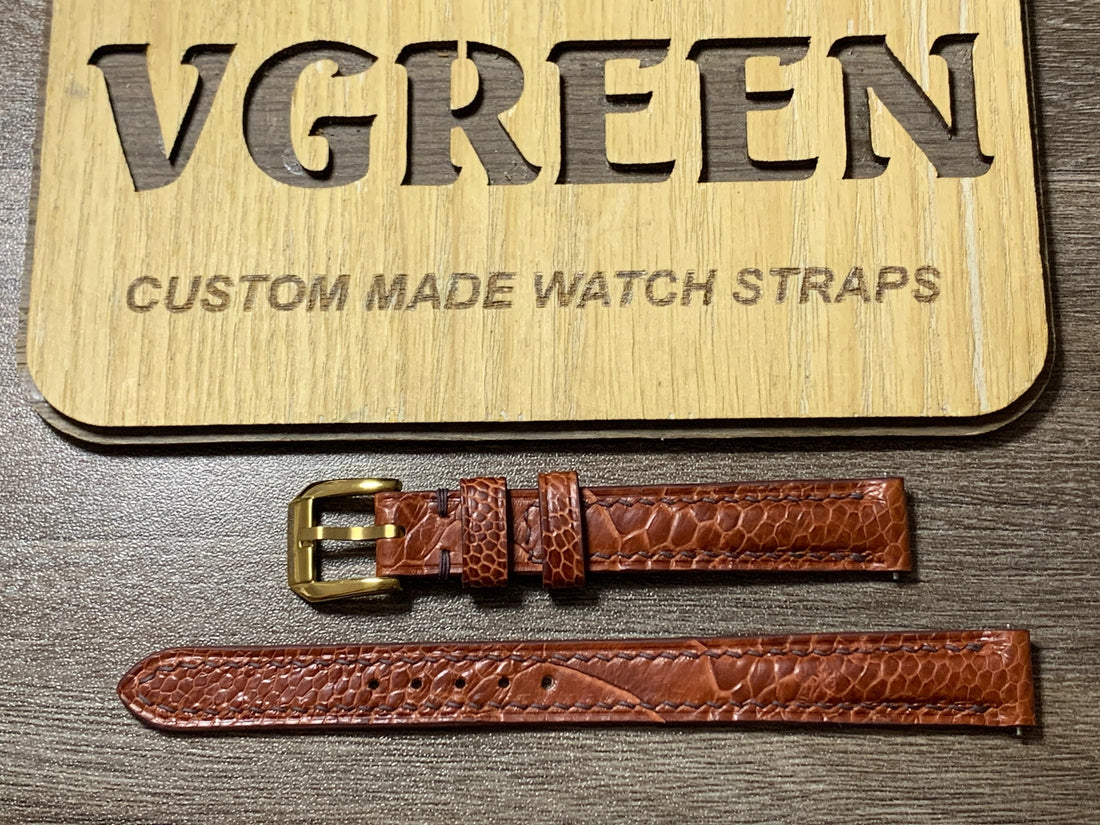 Rooibos tea ostrich leg watch strap for Rolex Ladies Datejust with gold Classic buckle