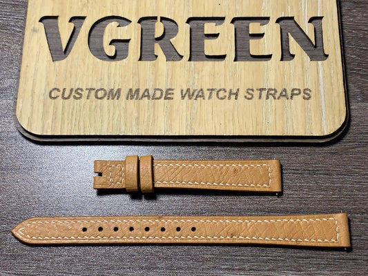 Brown ostrich watch strap for Jaeger-LeCoultre Reverso, creamy white box stitch