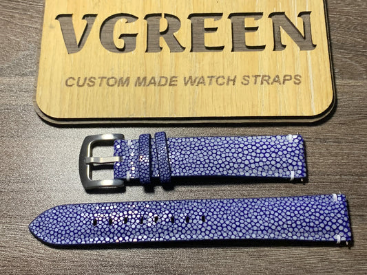Extra-long blue stingray watch strap for Omega Seamaster, full strap