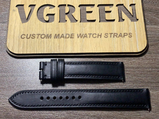 Black Buttero leather watch strap for Longines Flagship Heritage, full strap