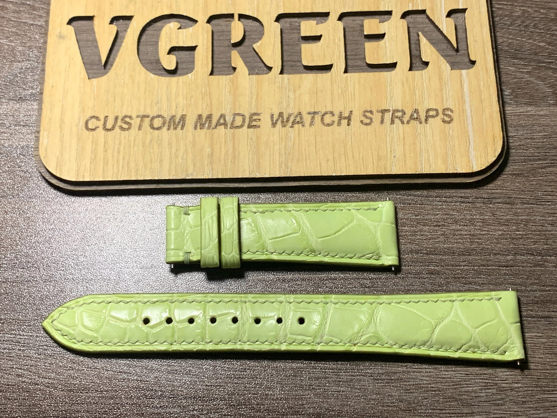 Lime green crocodile watch strap for Orient Star GMT, full strap