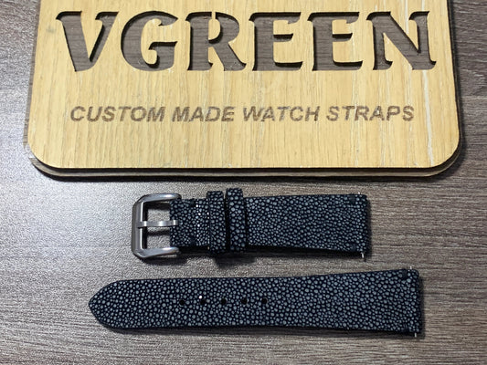 Black stingray watch strap for Junghans Max Bill Automatic, 65/105mm short length