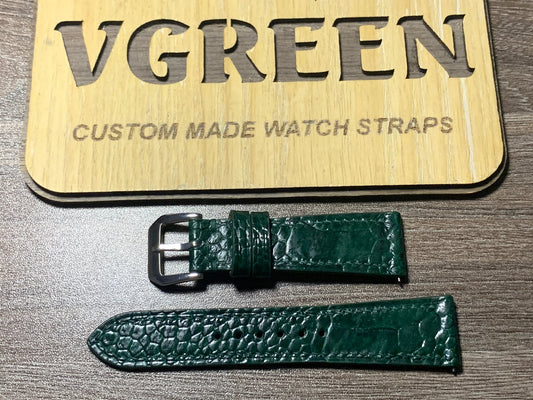 Green ostrich leg watch strap for Junghans Max Bill Automatic, 65/105mm short build