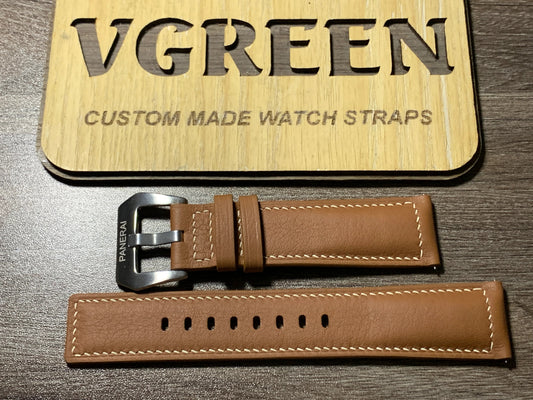 Brown Swift leather watch strap for Panerai PAM00657, creamy white box stitching