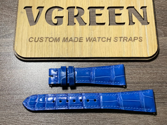Ocean blue crocodile watch strap for Patek Philippe 5905R, quick-release bars