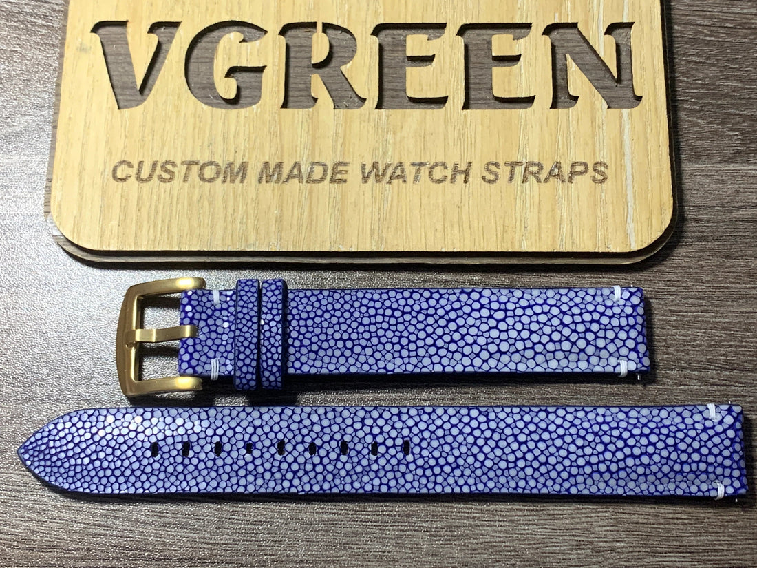 Blue stingray watch strap for Tissot Visodate, extra-long 105/160mm