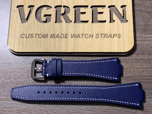 Extra-long navy Epsom watch strap for Tissot PRX, 90/145mm