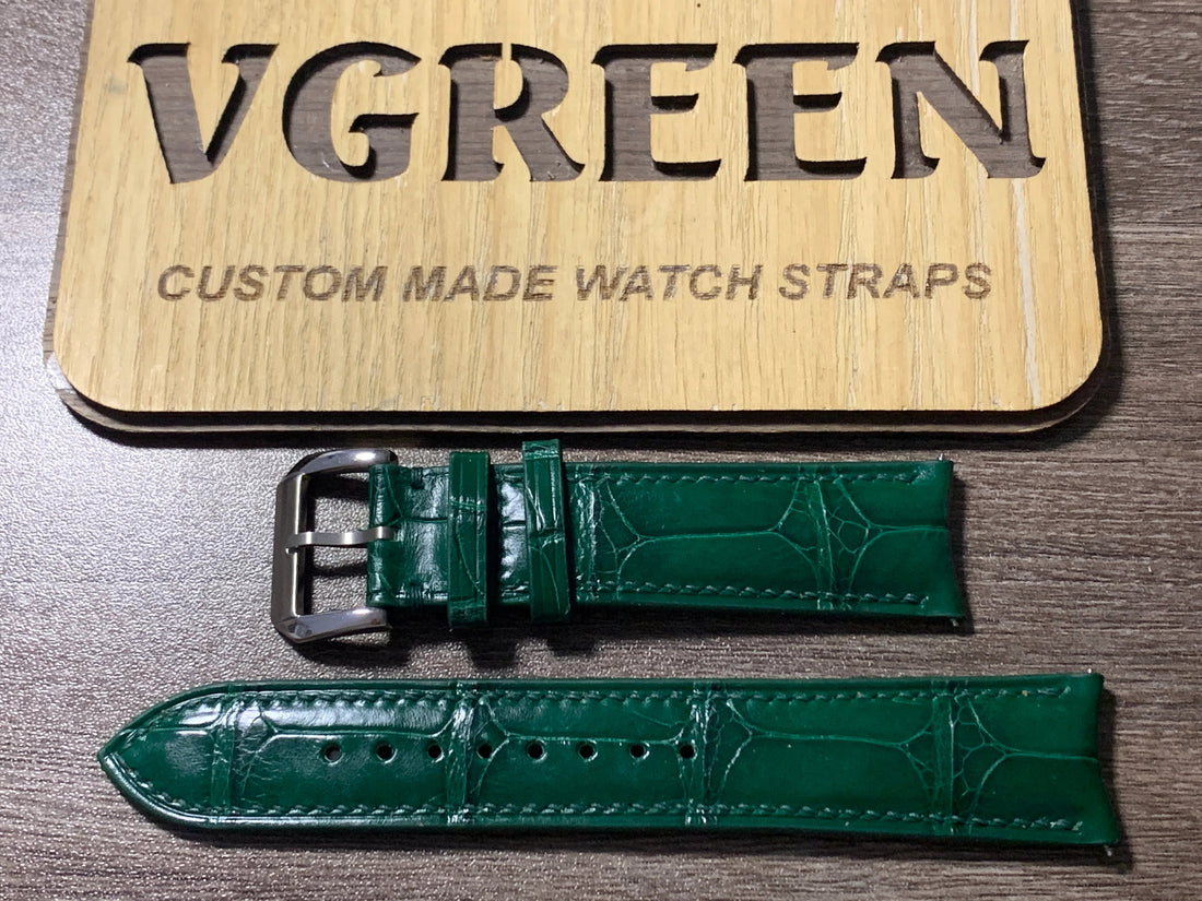 Green crocodile curved-end watch strap for Formex Essence 43mm green dial