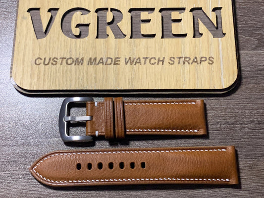 Brown Minerva Box watch strap for the Breitling Super 8 B20, 75/125mm with white stitching