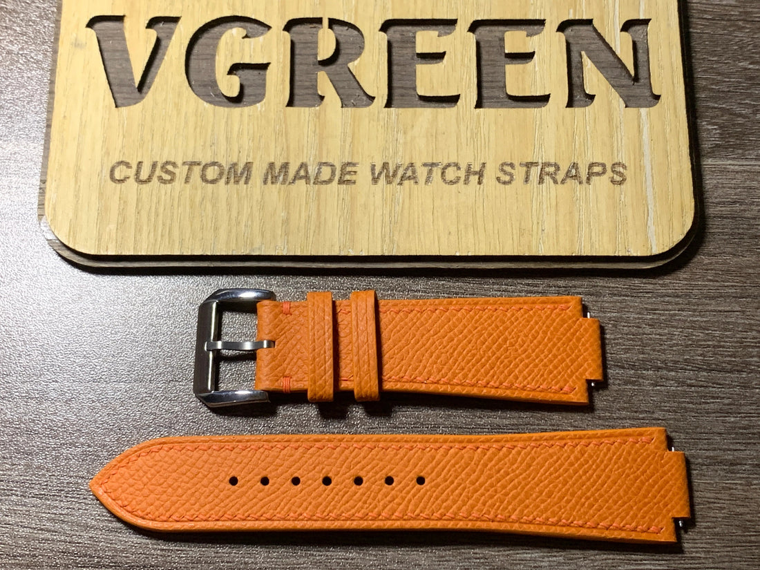 Orange Epsom leather corner-notched strap for Seiko 7B72-0AF0, 75/125mm