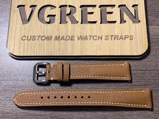 Brown Alran goat leather watch strap for Grand Seiko SBGM221, padded and tapered