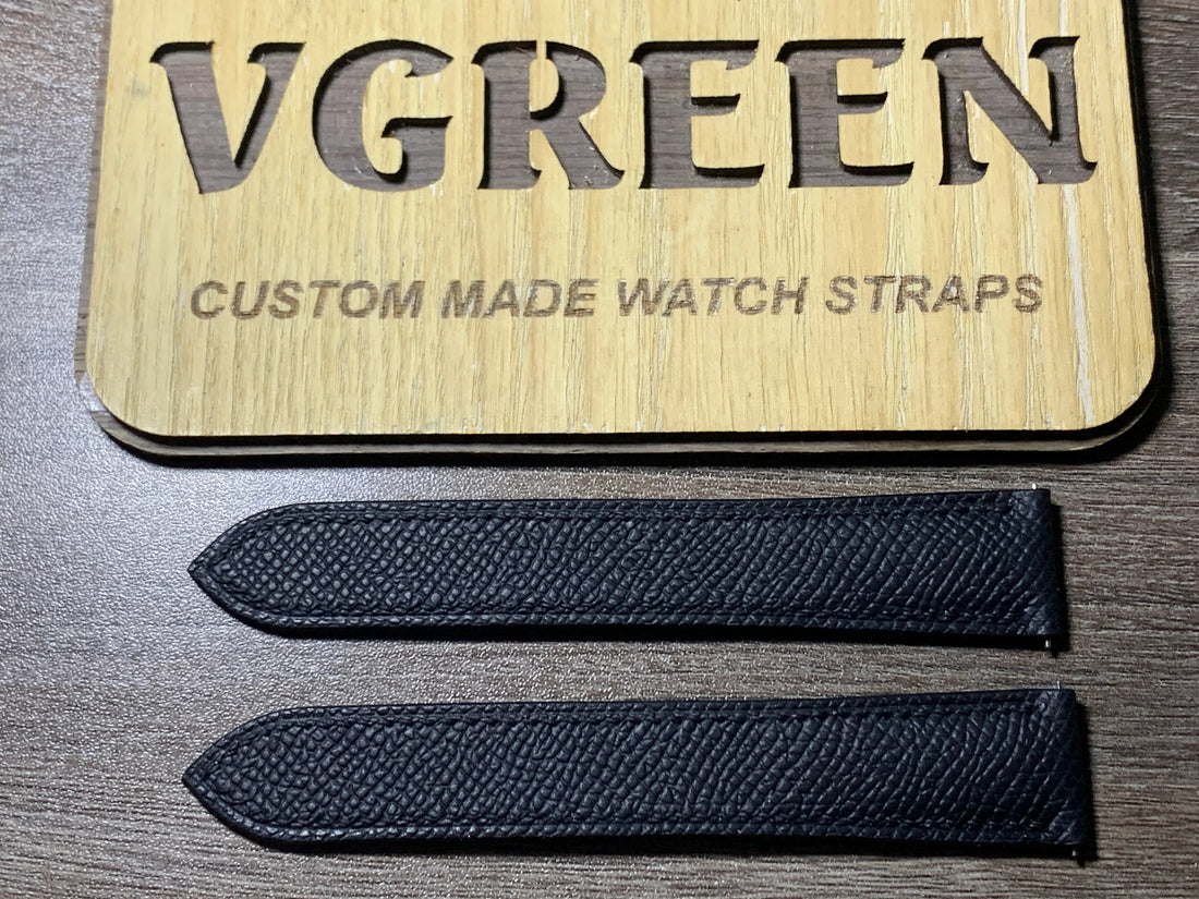 Black Epsom leather watch strap for Cartier Tank Solo, built for a Cartier deployant clasp
