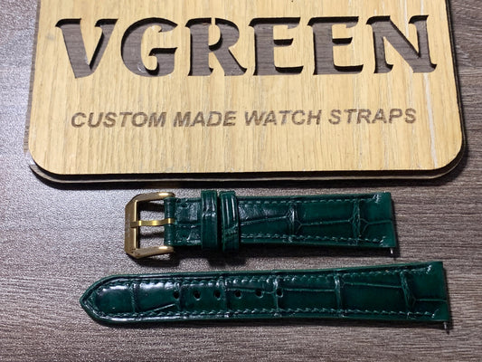 Dark green crocodile watch strap for a Tudor Prince 74033, 75/115mm with a 16mm gold buckle