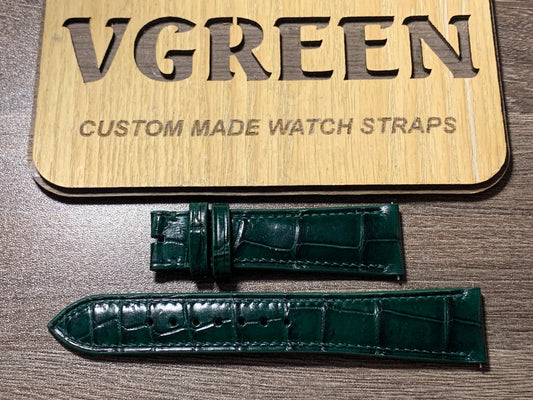 Dark green crocodile watch strap for a Blancpain Leman GMT Reveil, 75/125mm and padded