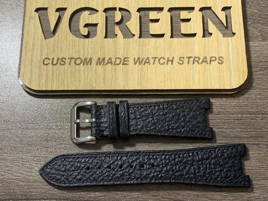 Black sharkskin center-notched watch strap for a Seiko Coutura, full strap