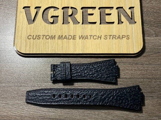 Black sharkskin leather watch strap for Tissot PRX Carbon 40.5mm, full view