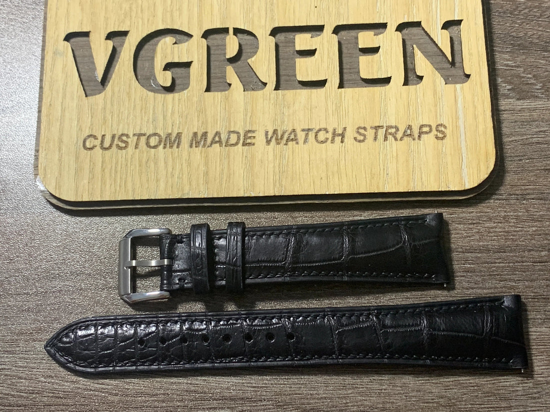 Black crocodile extra-long watch strap for a Frederique Constant Carree Moonphase, full strap