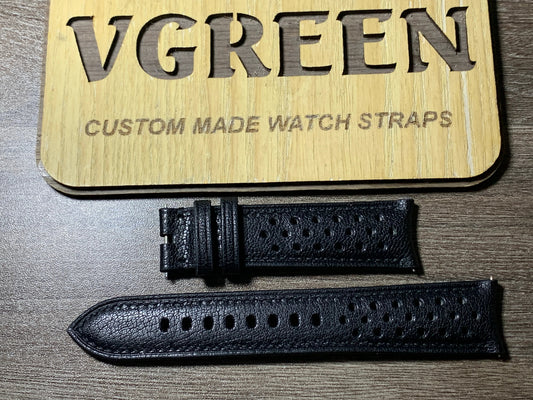 Black Alran goat curved-end racing watch strap for H. Moser Pioneer 3200-0903