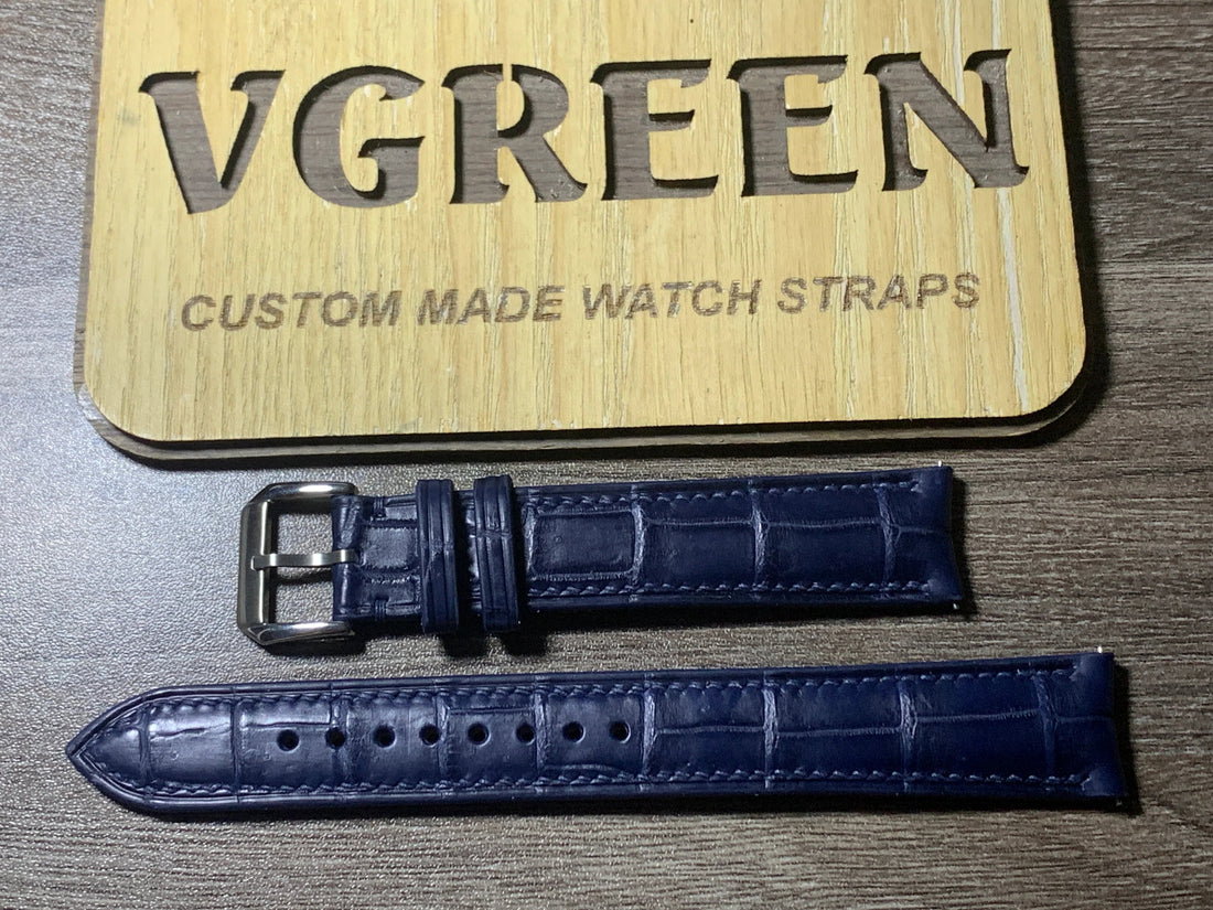 Dark blue crocodile extra-long curved-end watch strap for Jaeger-LeCoultre Polaris 40mm