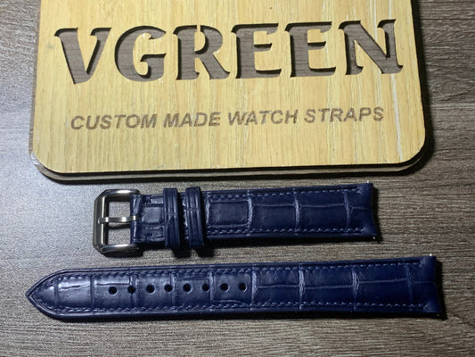 Dark blue crocodile extra-long curved-end watch strap for Jaeger-LeCoultre Polaris 40mm