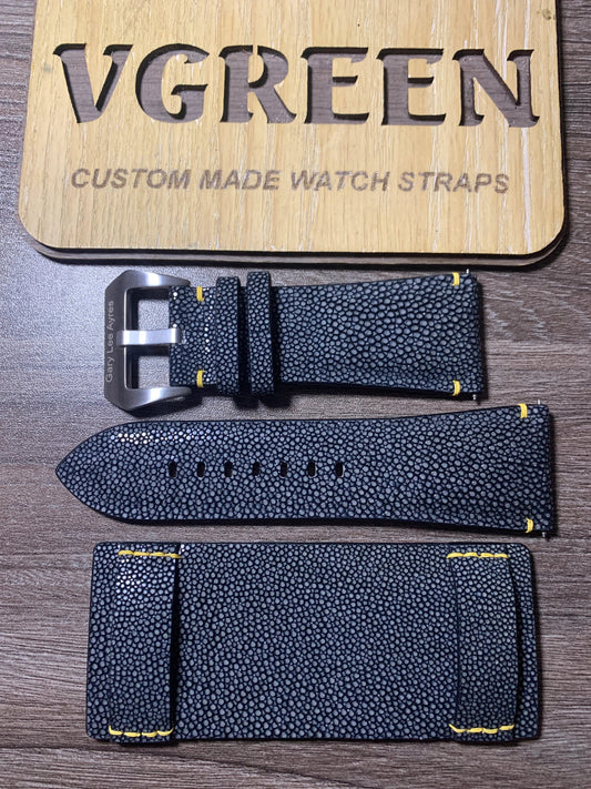 Black stingray bund strap for Diesel 1456, 85/135 mm with yellow side stitching
