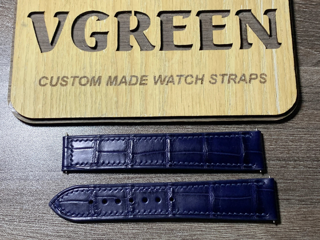 Dark blue crocodile leather watch strap for the Omega De Ville