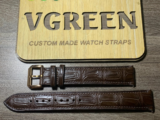 Brown crocodile watch strap for a Seiko 7S26, extra-long 105/160mm with rose gold buckle
