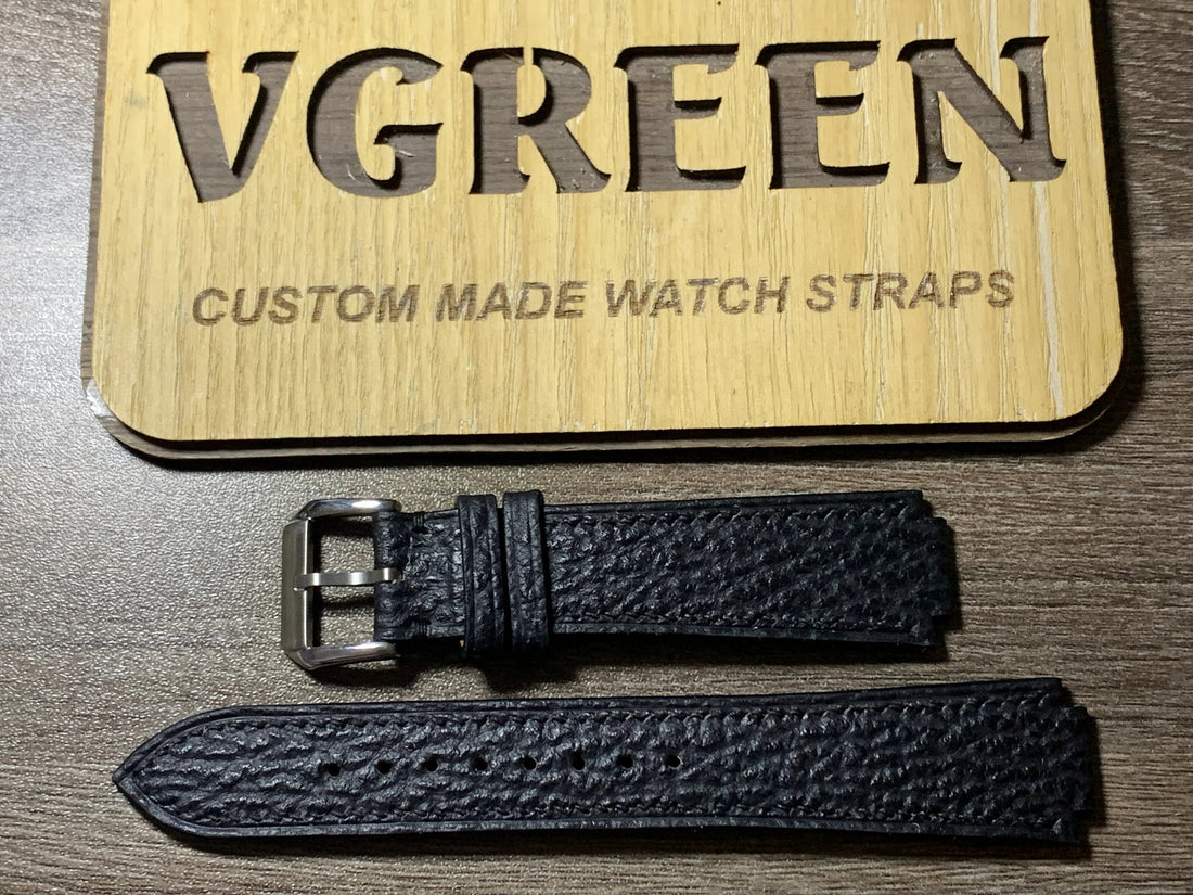Black sharkskin corner-notched watch strap for Citizen H500-S111463, full strap
