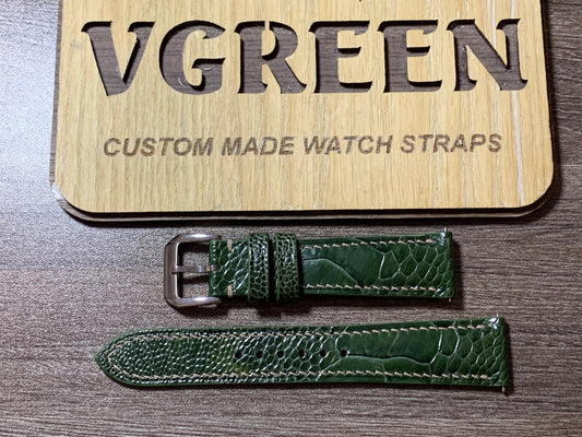 Moss green ostrich leg watch strap for a Cartier Tank Solo Large, 70/115 mm