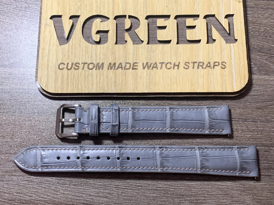 Cool gray crocodile watch strap for Hamilton Jazzmaster Viewmatic, 105/160mm build