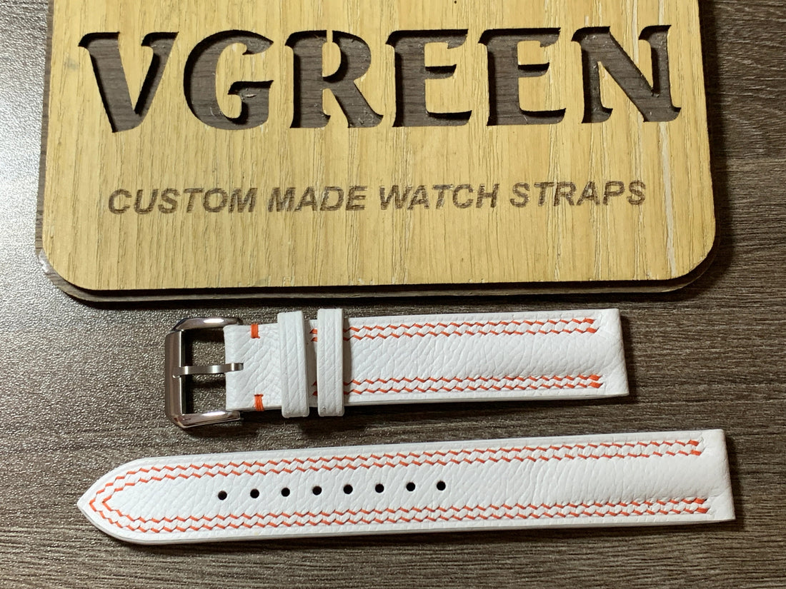 White Epsom watch strap for a TAG Heuer Formula 1 Solargraph, orange stitching