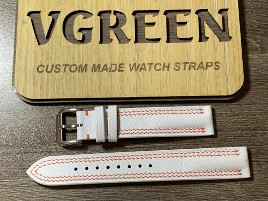 White Epsom watch strap for a TAG Heuer Formula 1 Solargraph, orange stitching