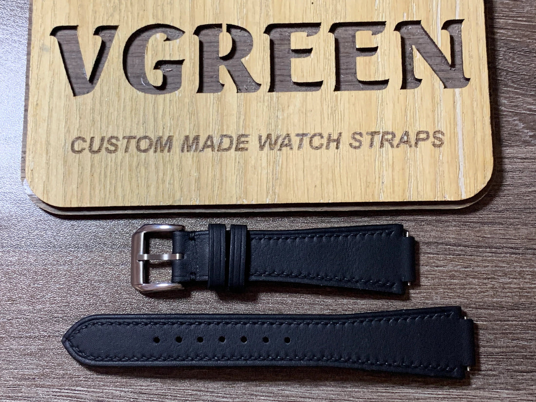 Black Swift corner-notched watch strap for a vintage Citizen Eagle 7 automatic