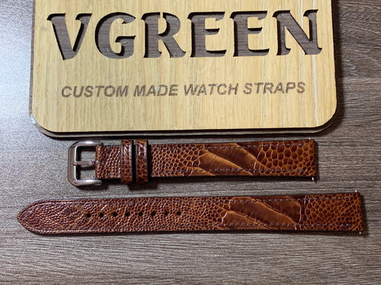 Extra-long dark brown ostrich leg watch strap for a vintage FERO Feldmann, 105/160mm