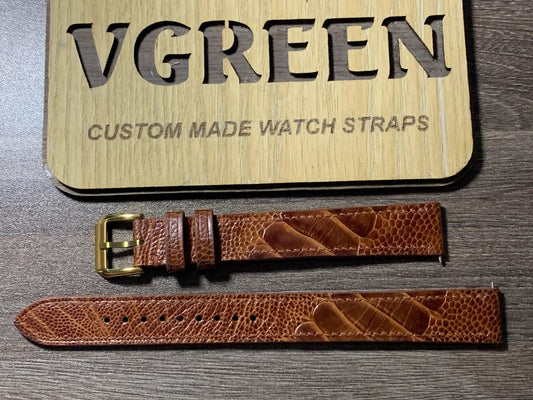 Rooibos tea ostrich leg watch strap for Chronographe Suisse, extra-long 105/160mm