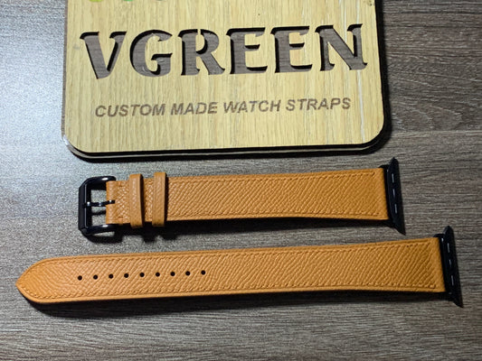 Tan Epsom leather Apple Watch strap, extra-long 125/185mm with black lug adapters