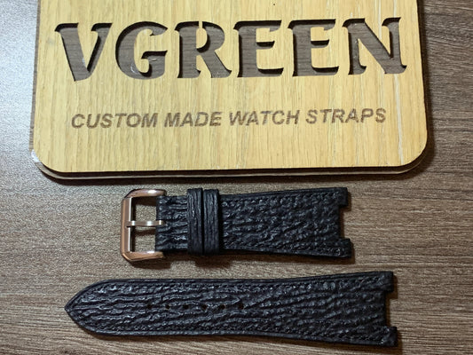 Black sharkskin center-notched watch strap for Citizen CA0020-56E, 22mm tapering to 20mm